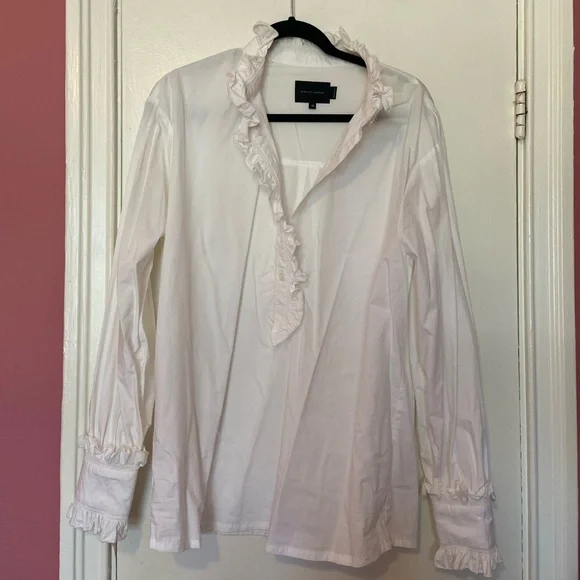 Victorian Ruffled Button-Down Blouse - White - Picture 2 of 4